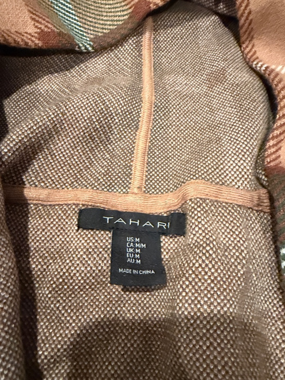 Tahari Plaid Wrap Coat in Tan and Green - Picture 4 of 4